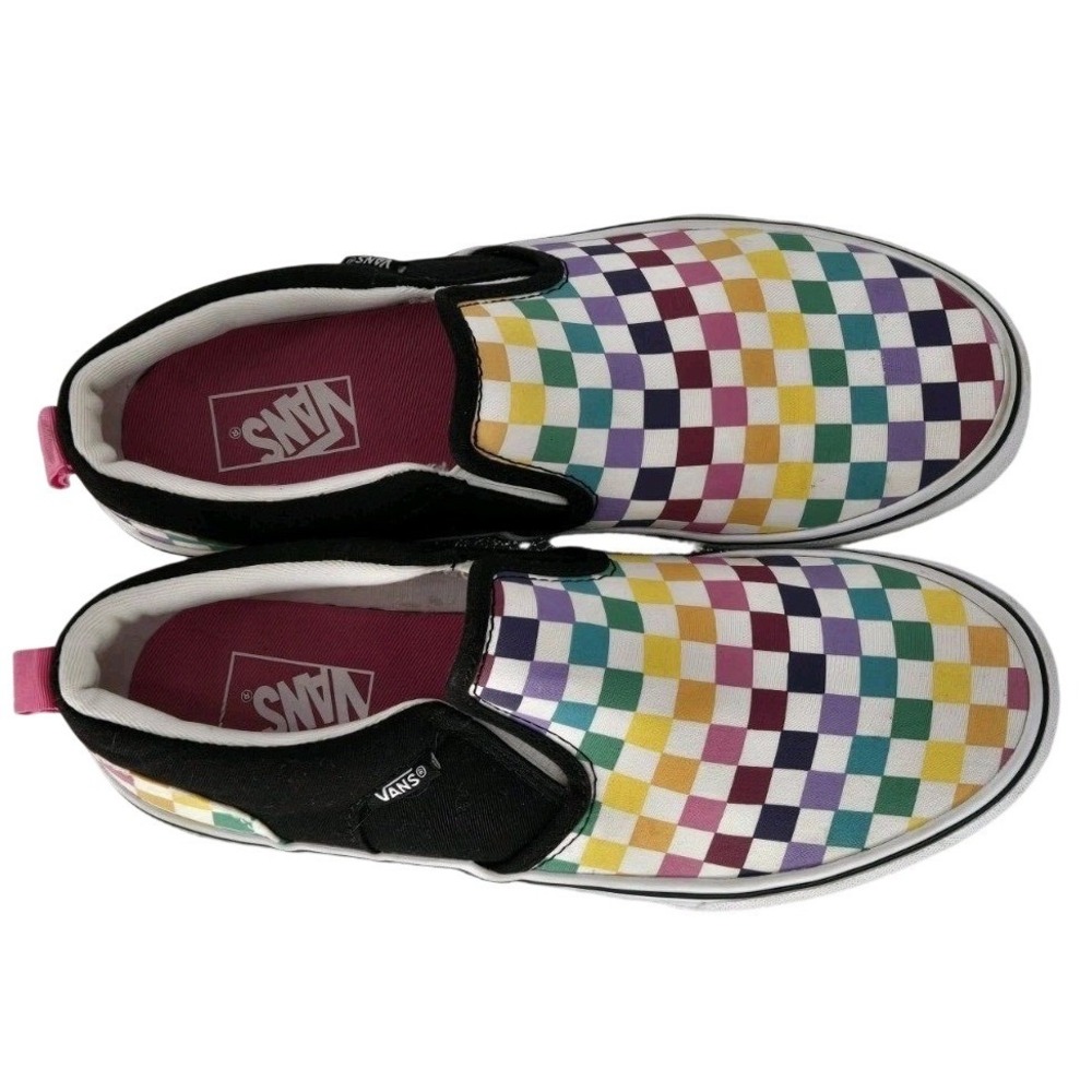 Vans Classic Slip-On 5.5 Pastel Rainbow Checkerboard Canvas Skate Shoes